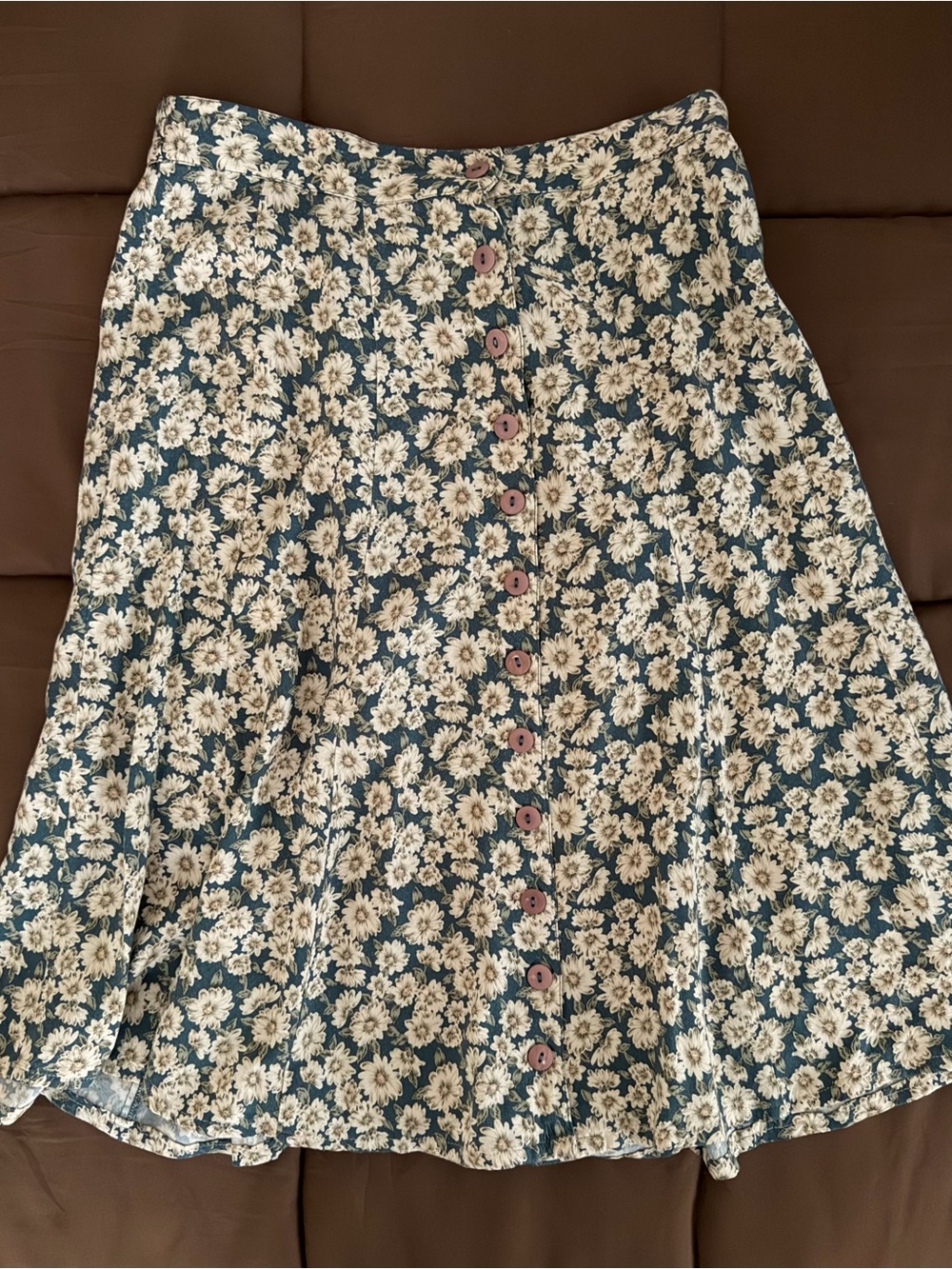 Express Floral Button Front Midi Skirt Green White Rayon Cottagecore Boho Size 6